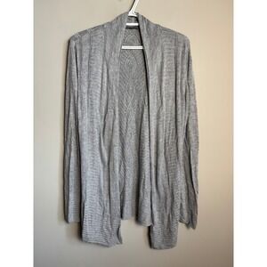 Retro-ology Gray Open Front Pointelle Knit Cardigan Sweater Boho Minimalist M